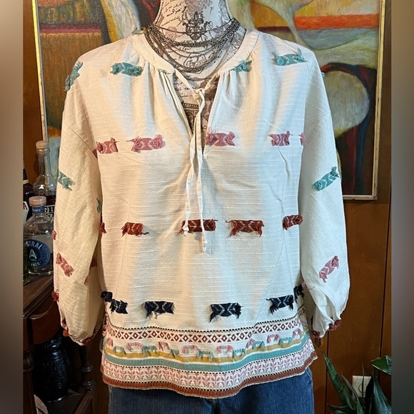 🛍️ LOU & GREY for LOFT Cream embroidered‎ top size XS. - Picture 1 of 13
